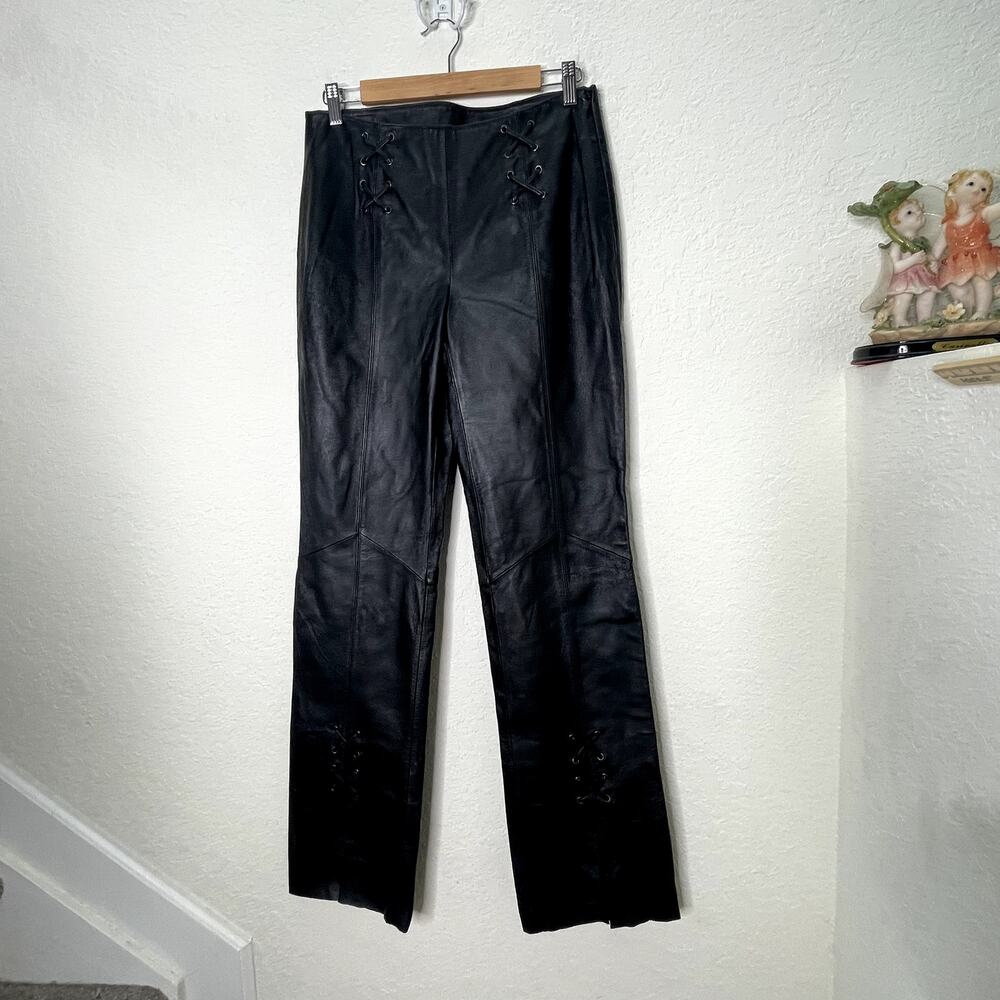 Vintage Y2K Wilsons Leather Maxima Black Genuine Leather Lace Up Pants Womens